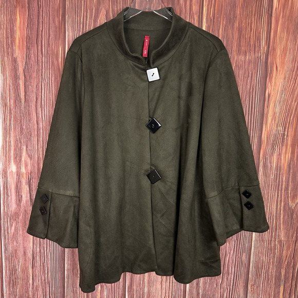 IC by Connie K Collection Faux Suede Dark Green Jacket Plus Size 3X Lagenlook - Picture 1 of 7